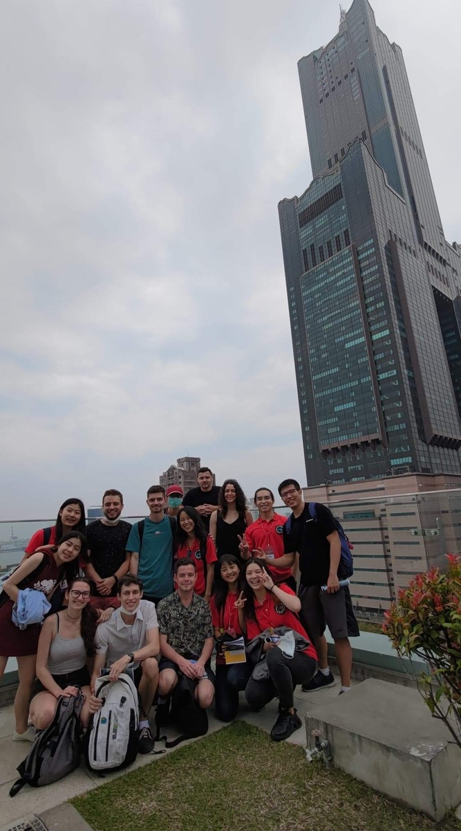 Students on the rooftop garden of Kaohsiung Public Library.