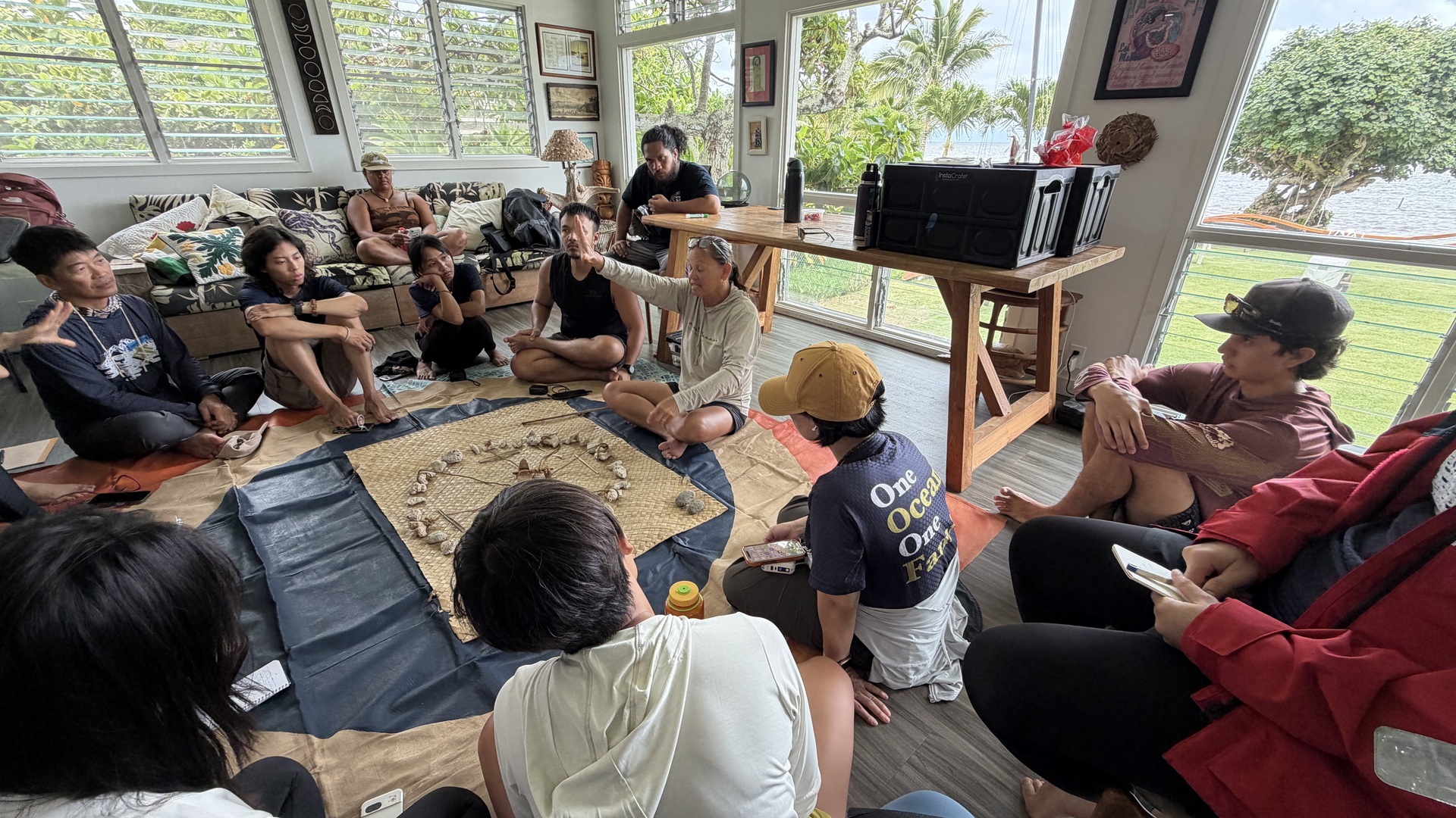 Bonnie Kahapea-Tanner, Executive Director and Captain of Kānehūnāmoku Voyaging Academy, shares the Paafu star compass tradition passed down by Master Navigator Papa Mau Piailug.Image