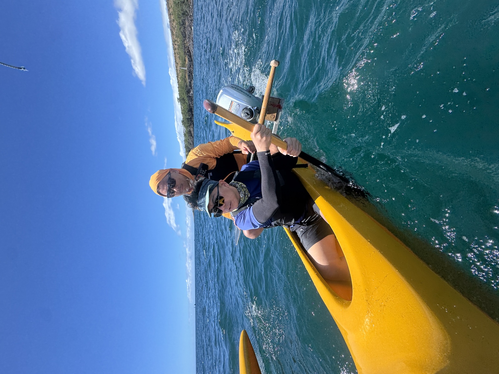 Student steering the sailing outrigger canoe Haʻamoana.Image