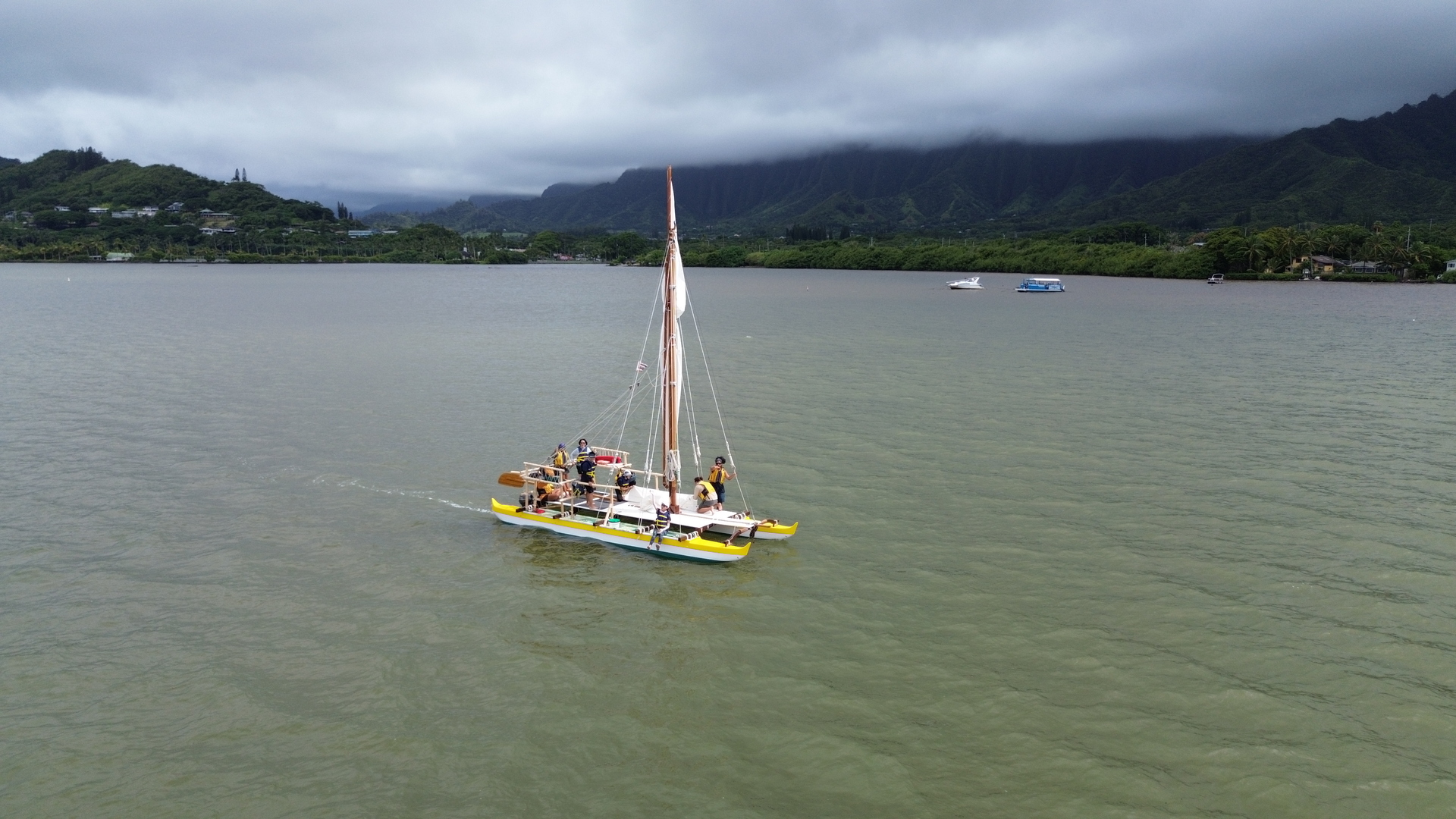 Double-hulled voyaging canoe Kānehūnāmoku of the Kānehūnāmoku Voyaging Academy.Image