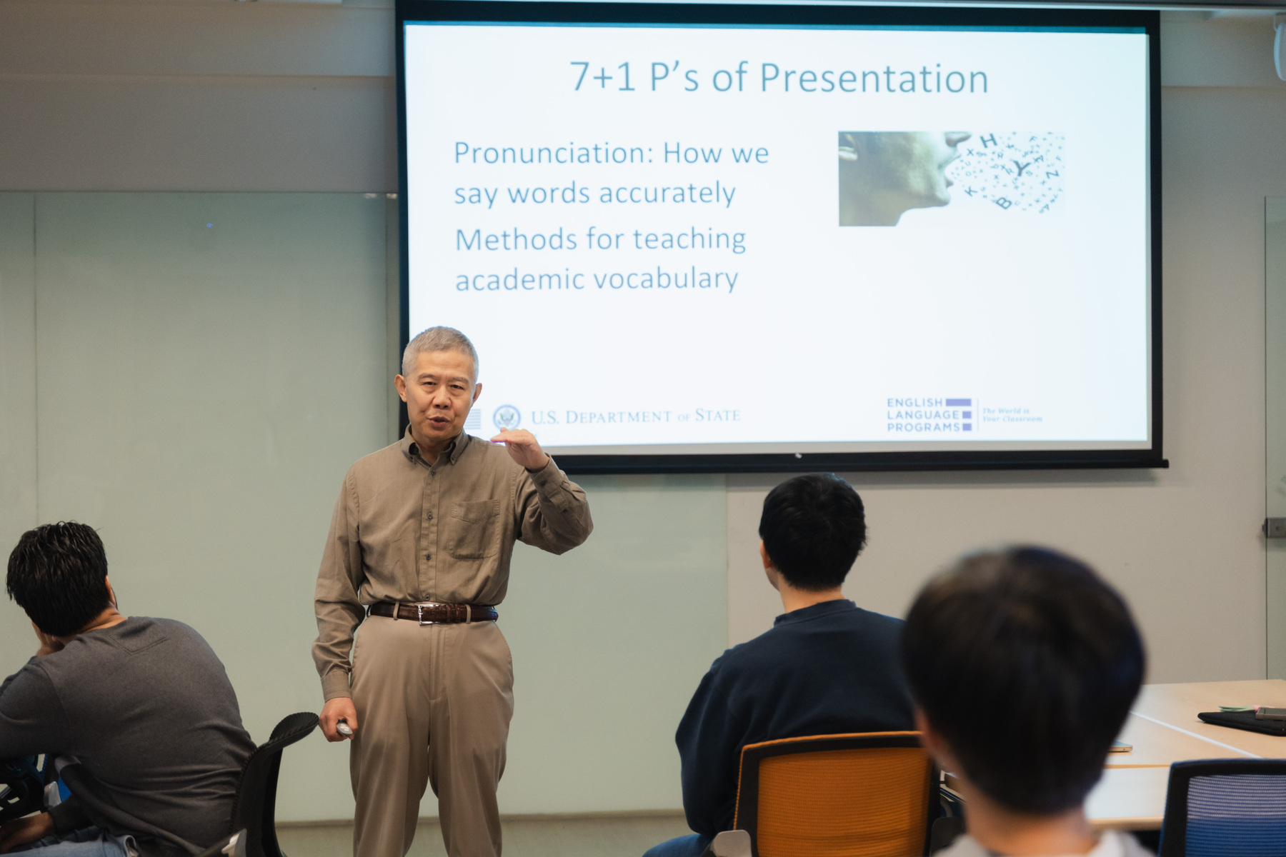 AIT English Language Fellow Wen Ma shares EMI language strategies.Image
