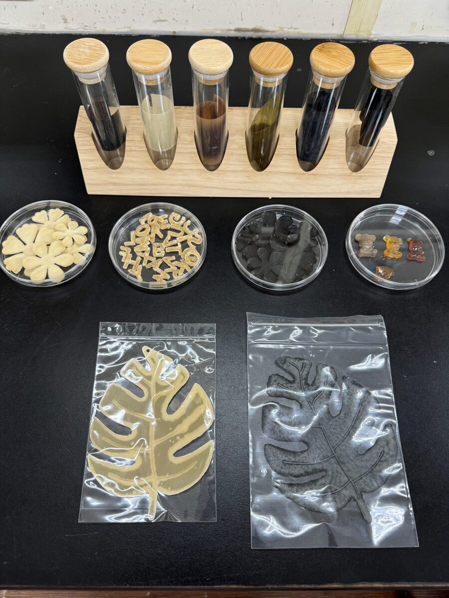 Various bioplastics produced from different types of agricultural waste.