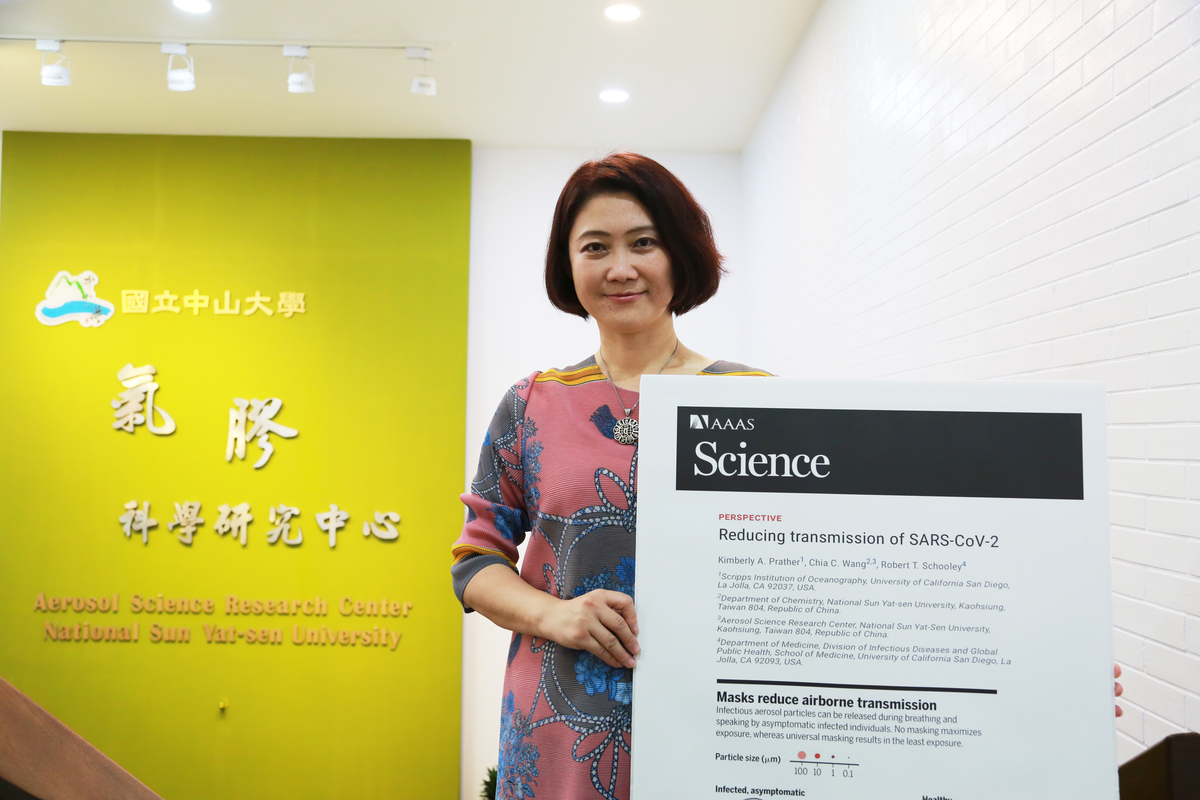 Associate Professor Chia C. Wang, the Director of the Aerosol Science Research Center at NSYSU, together with her international collaborators, published a perspective article in Science, a top international journal, stating that SARS-CoV-2 virus causing COVID-19 disease can be transmitted in the air in the form of aerosols and droplets.