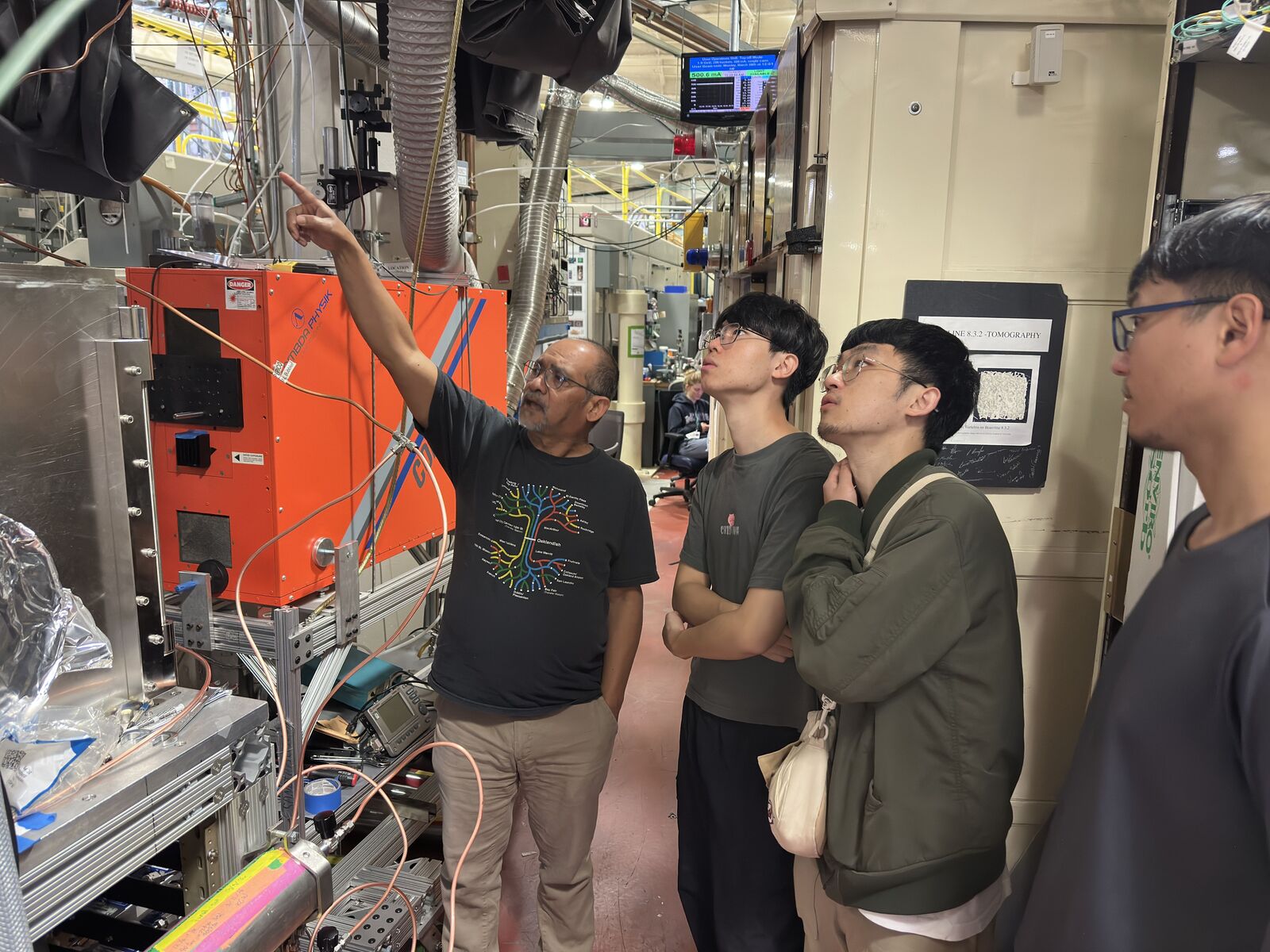 The research team visited Lawrence Berkeley National Laboratory in the United States, where senior scientist Musa Ahmed (far left) introduced advanced light source research facilities.Image