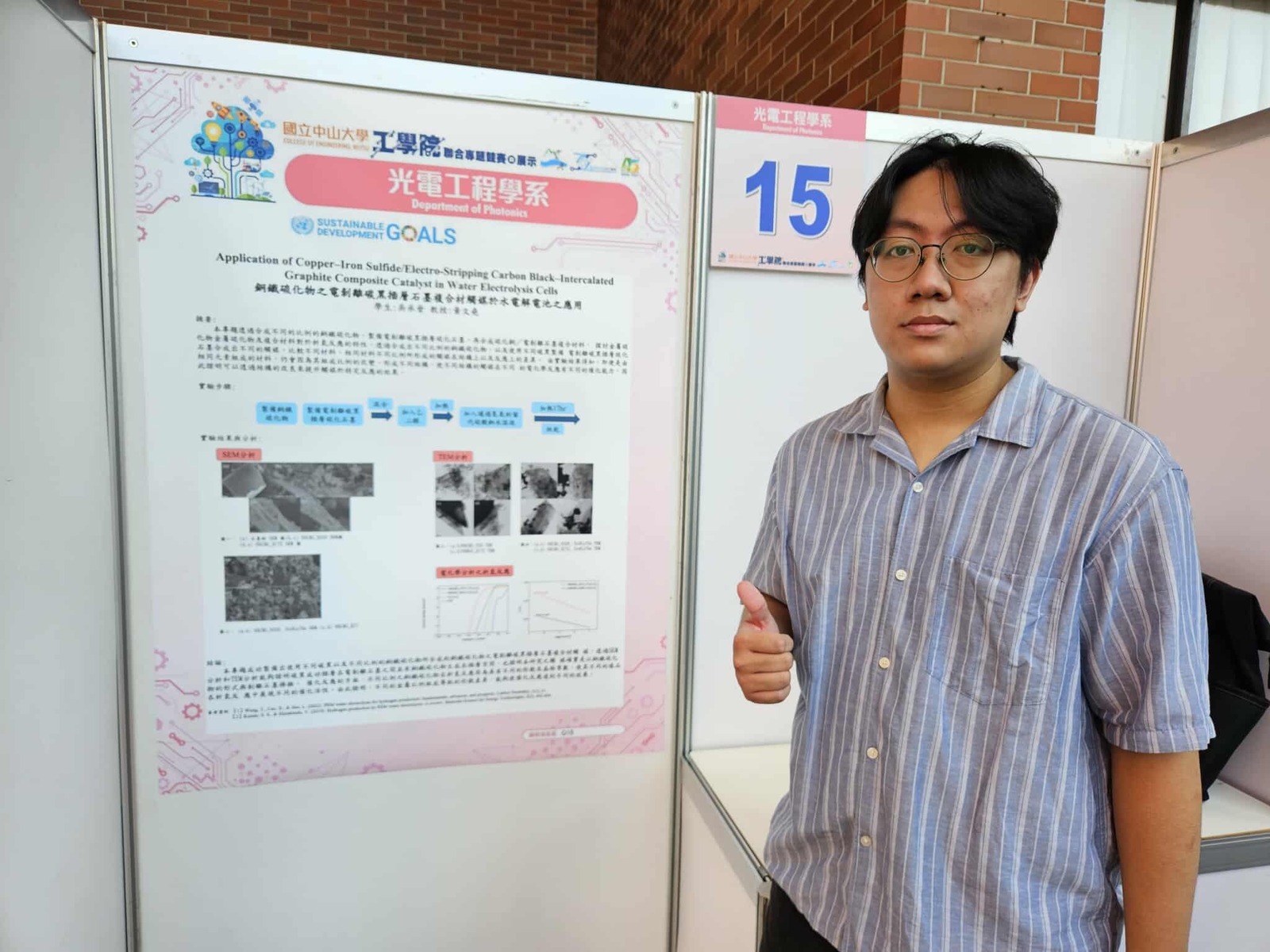 Project titled Application of Copper–Iron Sulfide/Electro-Stripping Carbon Black–Intercalated Graphite Composite Catalyst in Water Electrolysis Cells by Cheng-Chin Wu, Department of Photonics, NSYSU.Image