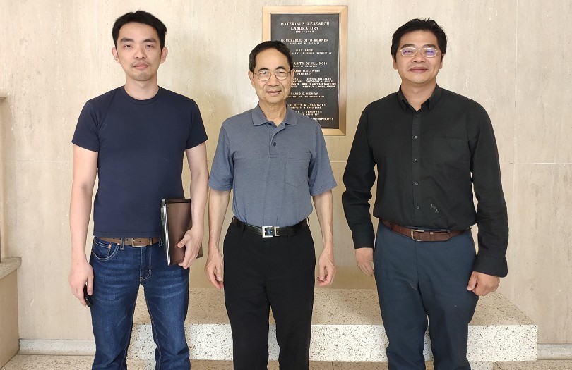 Members of the international research team of the NSYSU Department of Physics – from the left are postdoctoral researcher Meng-Kai Lin, Distinguished Chair Professor Tai-Chang Chiang and Professor Feng-Chuan Chuang at the University of Illinois at Urbana Champaign.