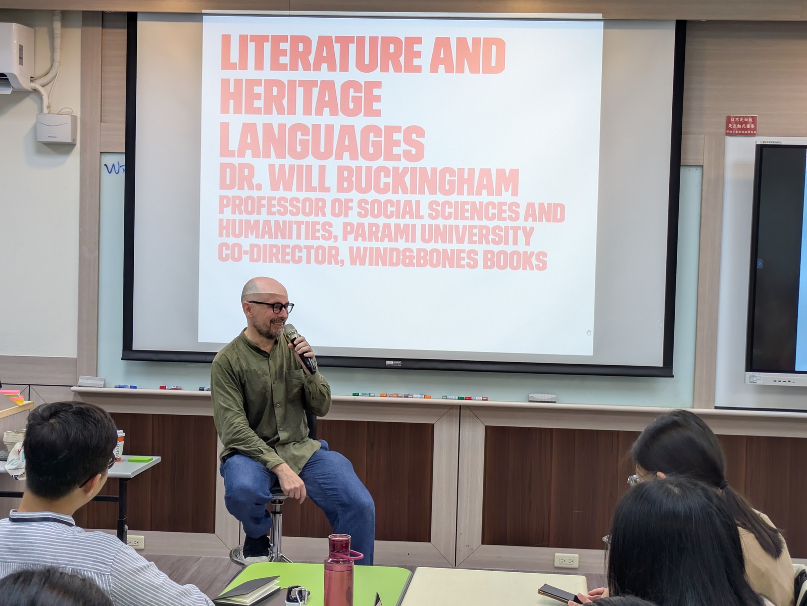 Dr. Will Buckingham of Parami University gives a lecture on literature and language heritage.Image