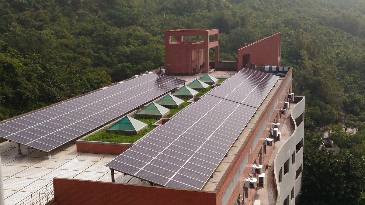 Solar panels have been installed on the roofs of each College to generate solar energy.