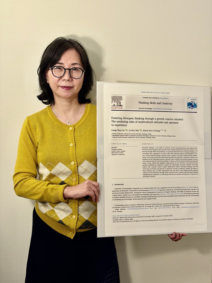 A recent study by Distinguished Professor Hsueh-Hua Chuang of the Institute of Education at National Sun Yat-sen University finds that individuals who believe creativity can be developed through effort are more likely to embrace cultural diversity, explore novel experiences, and demonstrate stronger innovative capacity.Image