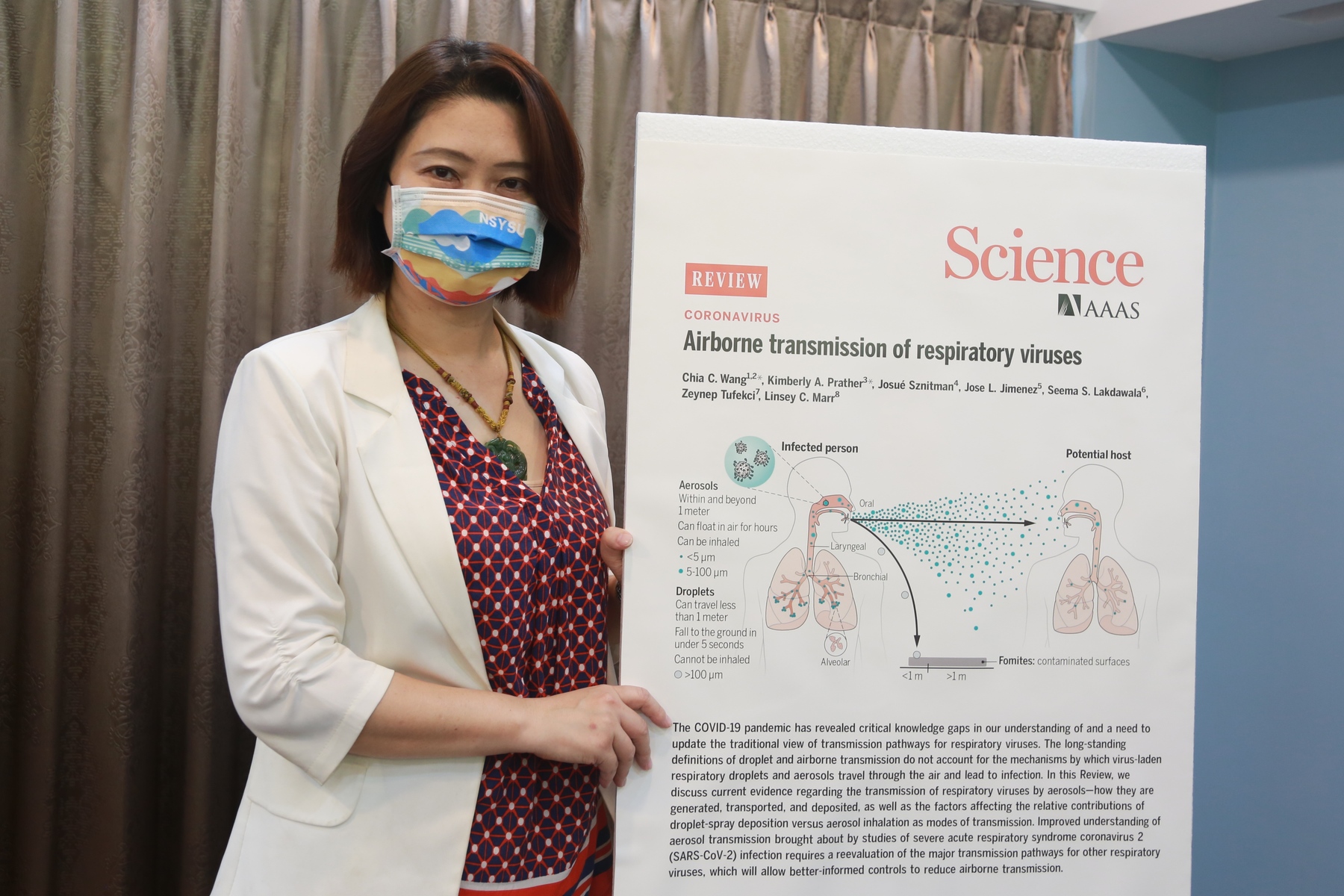 The international research team led by Associate Professor Chia C. Wang, Director of the Aerosol Science Research Center, NSYSU, published a review article in Science, demonstrating that aerosols are the main route of transmission of respiratory viruses.