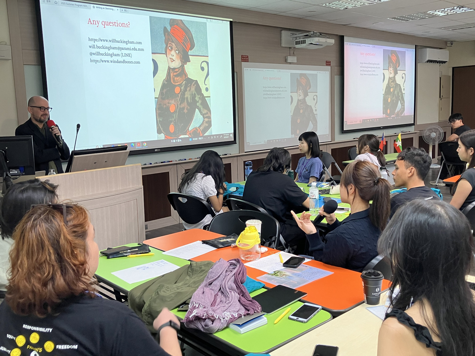 Students are participating in a writing workshop led by Professor Buckingham.Image