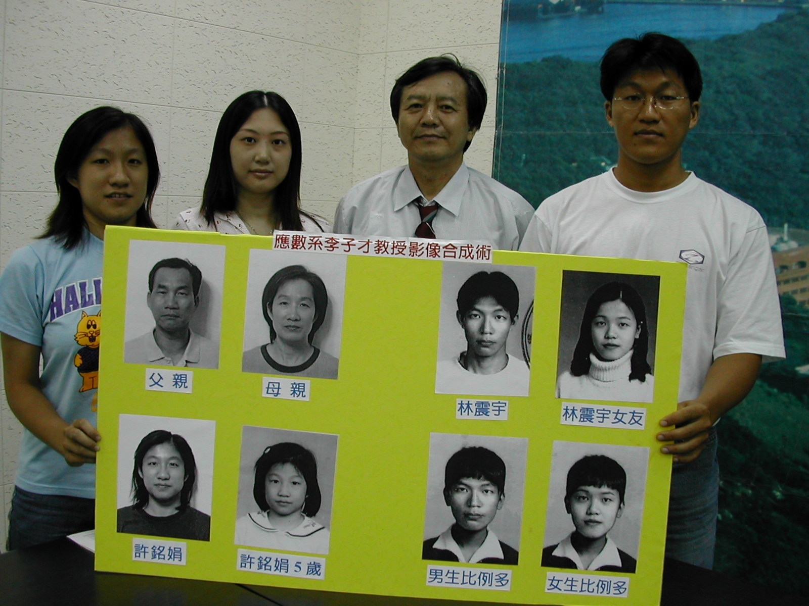 應數所陳家全碩士及李憶群碩士以李子才教授的研究為基礎，共同成功的研發一套面像變換術與合成術。圖片